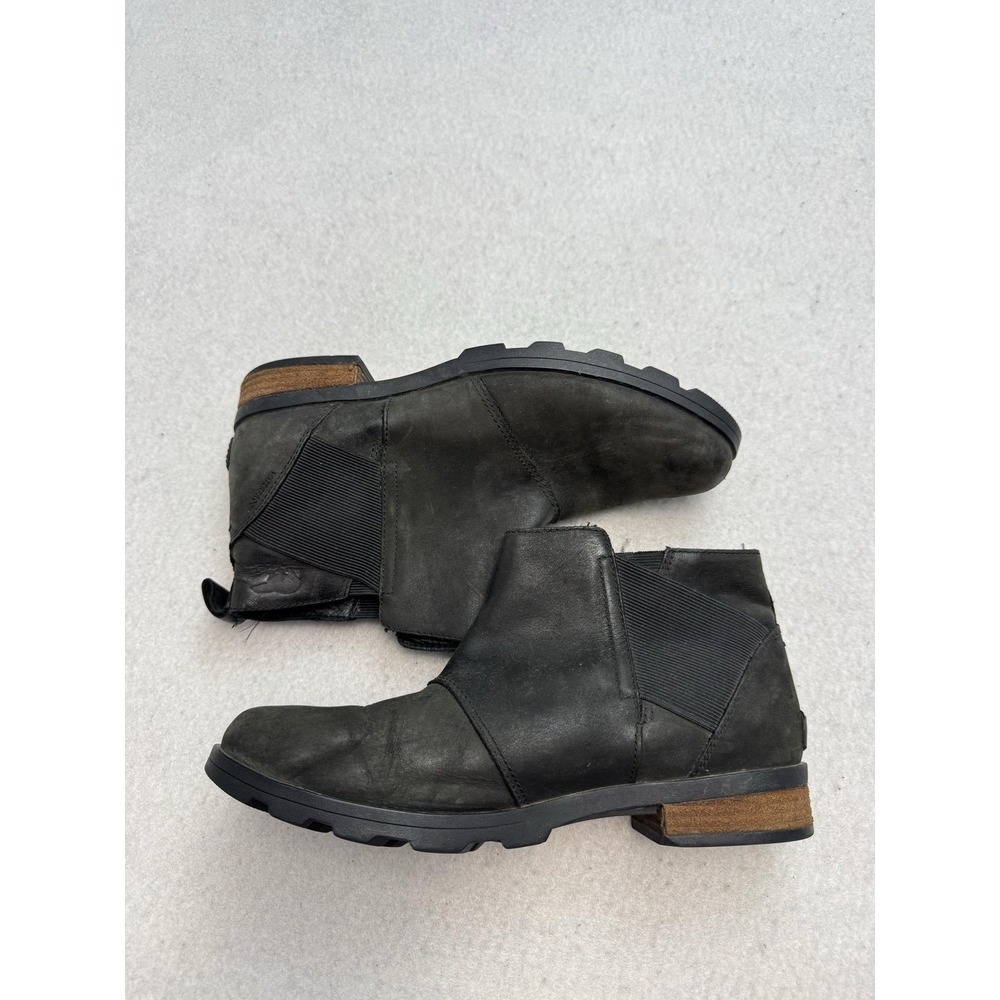 Sorel Emelie Chelsea Ankle Boots Women's Size 9 Black Leather Block Heel Booties